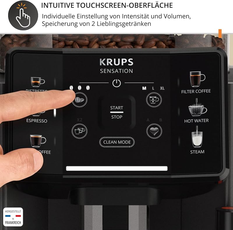 Sensation Kaffeevollautomat mit Milchschaumdüse, Kaffeemaschine für Espresso, Cappuccino & Latte Macchiato, gemacht für Bohnenkaffee & Filterkaffee, bis zu 5 Kaffeegetränke und 2-Tassen-Funktion