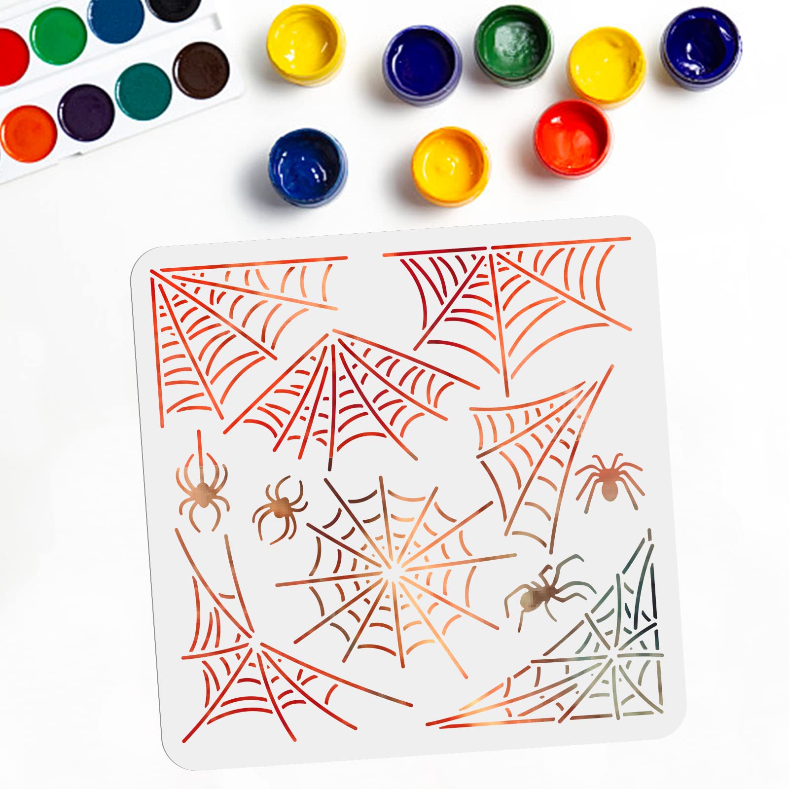 MAYJOYDIY Spider Web Stencil, 30x30 cm, Clear PET Material, Reusable Spider DIY Template for T-Shirt, Wall, Wood, Glass
