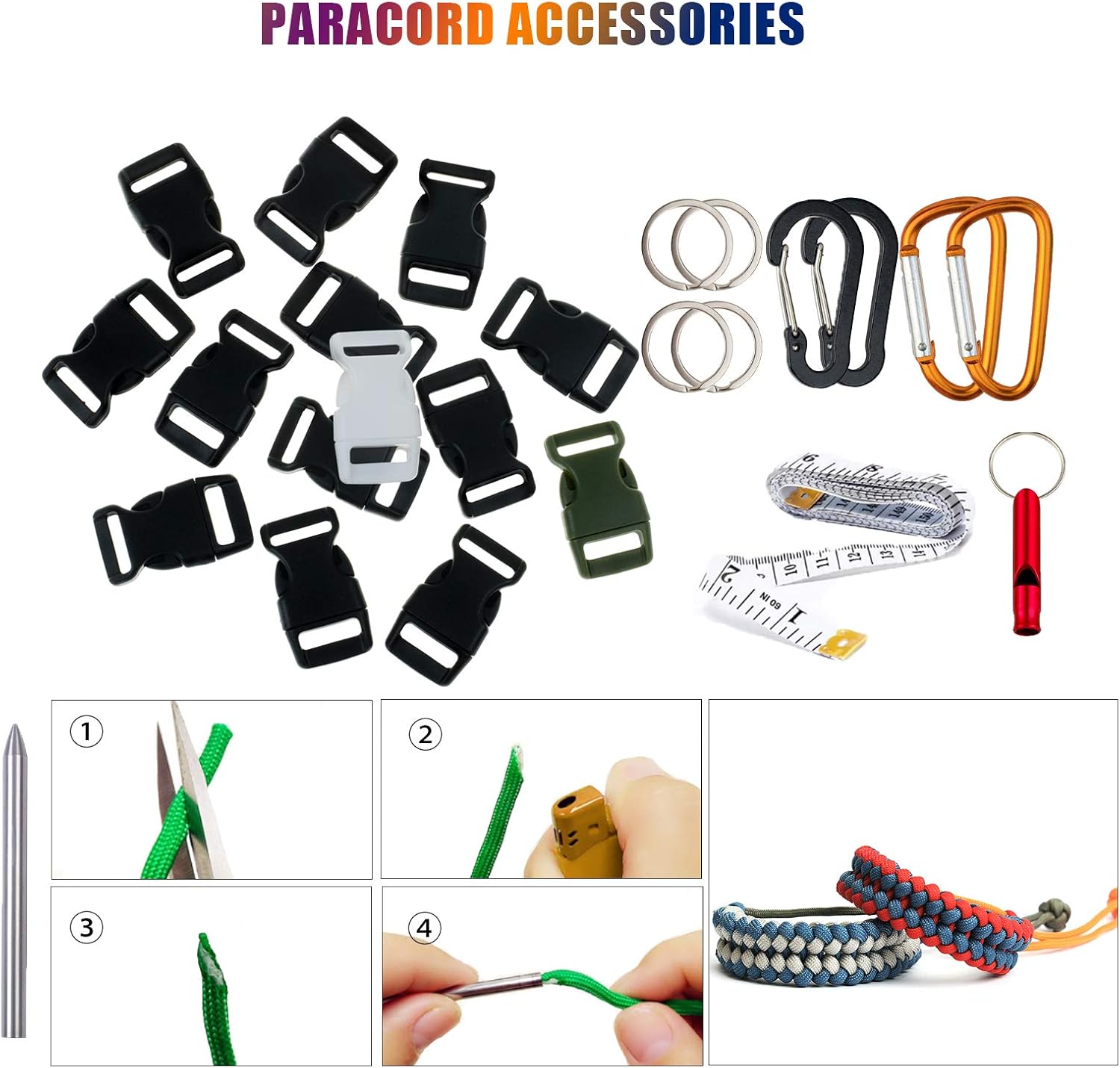 WEREWOLVES 550 Paracord - Survival Paracord Bracelet Crafting Kits Crafting Kits - Parachute Cord with Soft Tape Measure, Buckles, Carabiner, and Key Rings -Multicolor Rope Gift Box : Sports & Outdoors