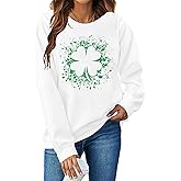 Women St. Patricks Sweatshirts Shamrock Shirts Lucky Clover Graphic Tees Irish Gift Pullover Long Sleeve Tops