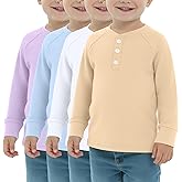 LessonZoo 4 Pack Boys' Long Sleeve T-Shirts Girls' Henley Tees Casual Toddler Shirts Solid Baby Winter Clothes Unisex