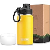 koodee Small Water Bottle for School-12 oz Stainless Steel Triple Wall Vacuum Insulated Wide Mouth Bottle with Leakproof Spout Lid (Yellow)