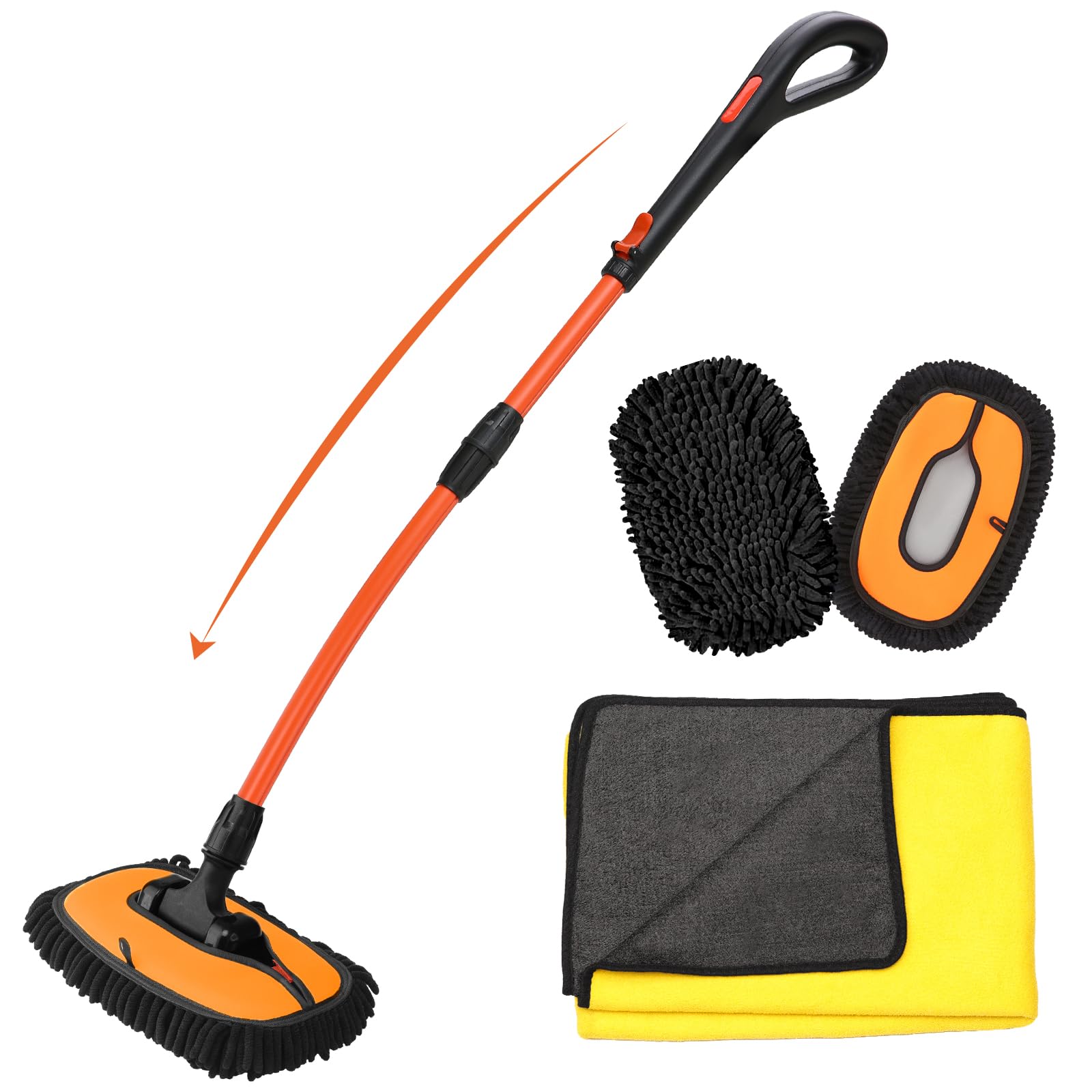 Photo 1 of Car Wash Brush with Long Handle, 47" Car Wash Mop with Grip Handle, 2 Replaceable Microfiber Mop Heads and 1 24*63" Car Cleaning Towel for Car Washing, Truck, SUV, Boat, RV Roof