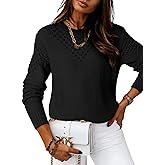 Sidefeel Womens Pullover Sweaters Crewneck Long Sleeve Hollow Out Crochet Tops