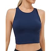 Women's High Neck Crop Top Sleeveless Racer Back Basic Workout Tank Tops Shirt