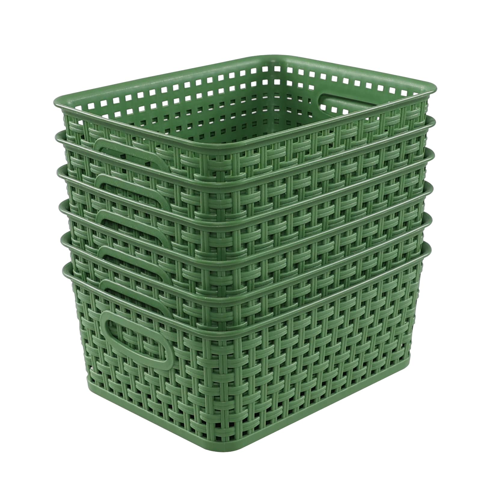 Mayish Plastic Weave Basket, Plastic Woven Cupboard Storage Baskets, Green, 6 Pack