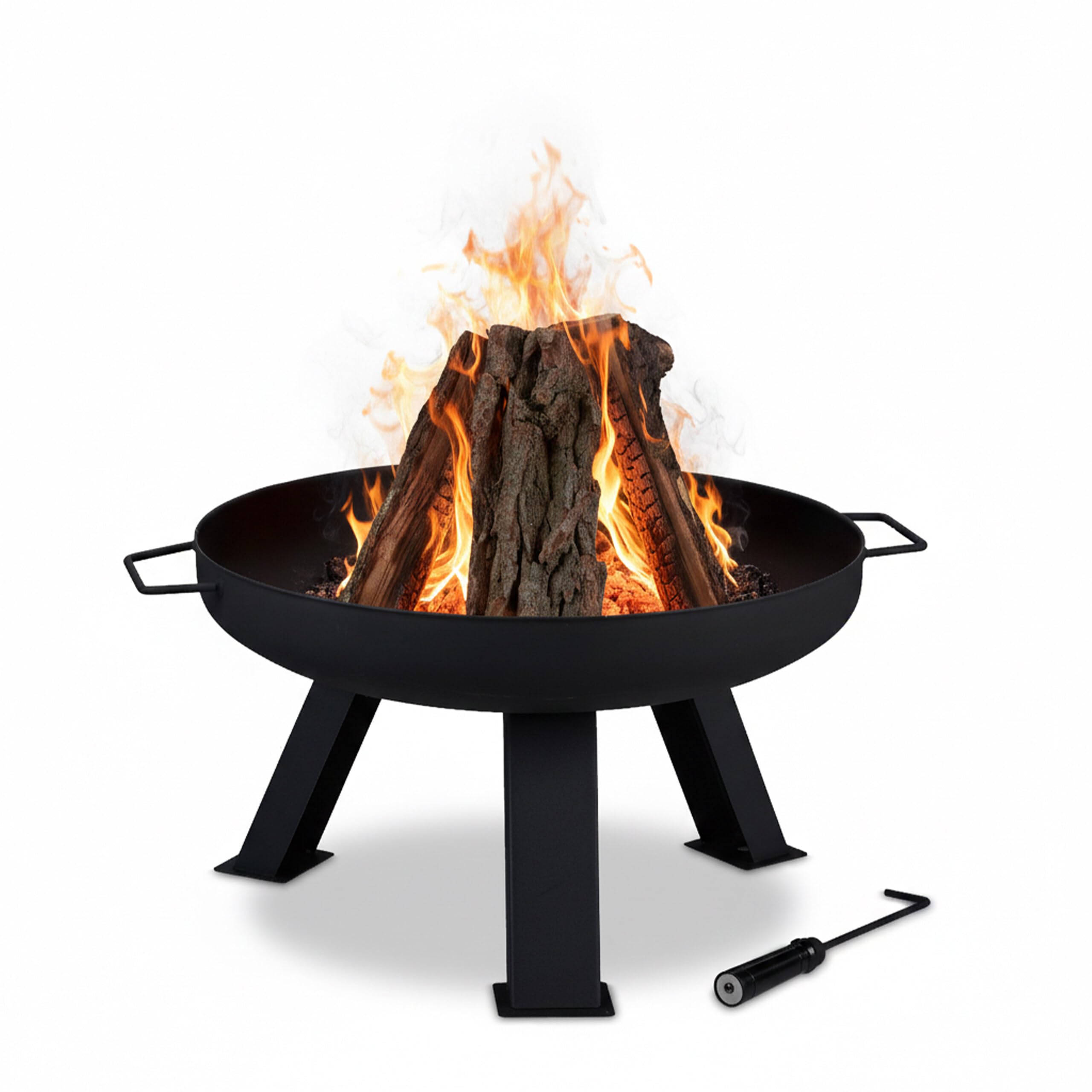 Relaxdays Fire Bowl with Diameter 60 cm, Including Poker, Firepit for Garden & Terrace, Round, Steel Flame Basket, Black