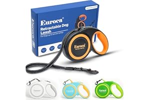 Euroca Retractable Dog Leash for Small Medium and Large Dogs Up to 110LBS- 16' Heavy Duty Reflective Nylon Tape, Tangle-Free,