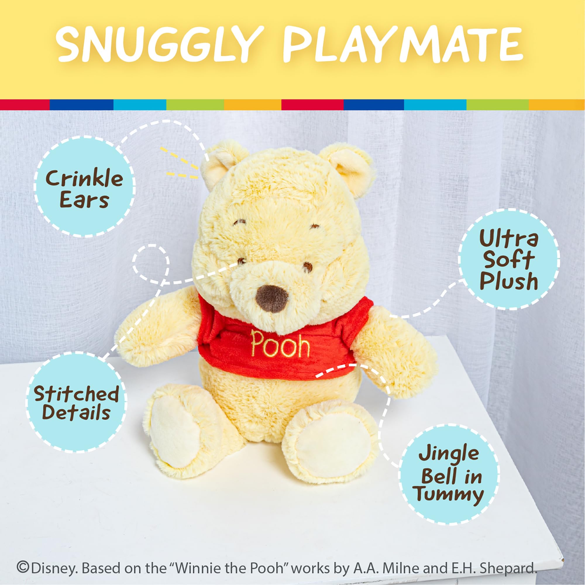 Kids Preferred Disney Baby Winnie the Pooh and Friends Stuffed Animal with Jingle and Crinkle, Pooh 12”