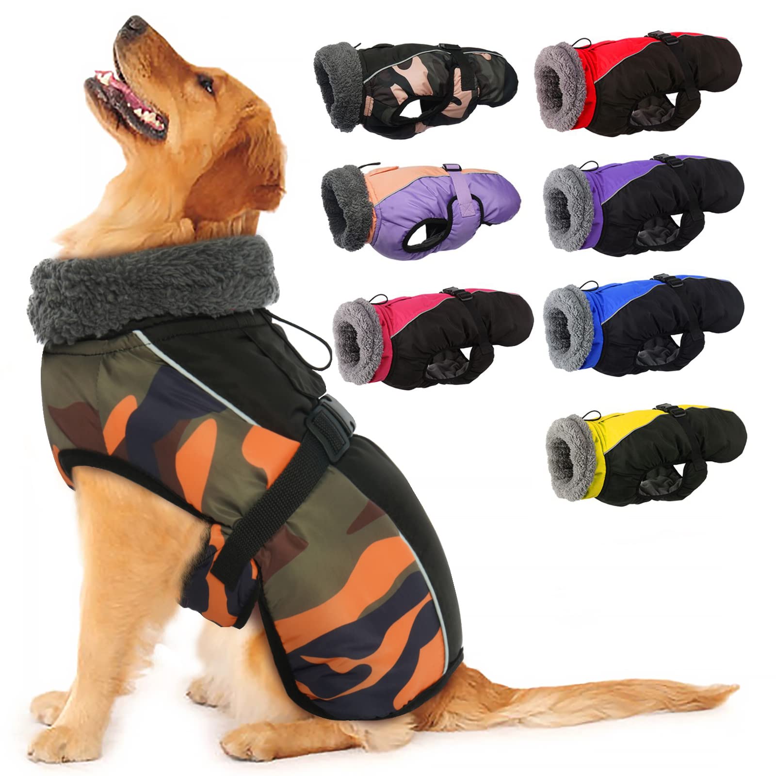 IECOii Extra Warm Reflective Adjustable Dog Jacket Winter Coat with Buckle Fleece Turtleneck for Cold Weather Soft Winter Coat for Small to Extra Large Dogs — image 1