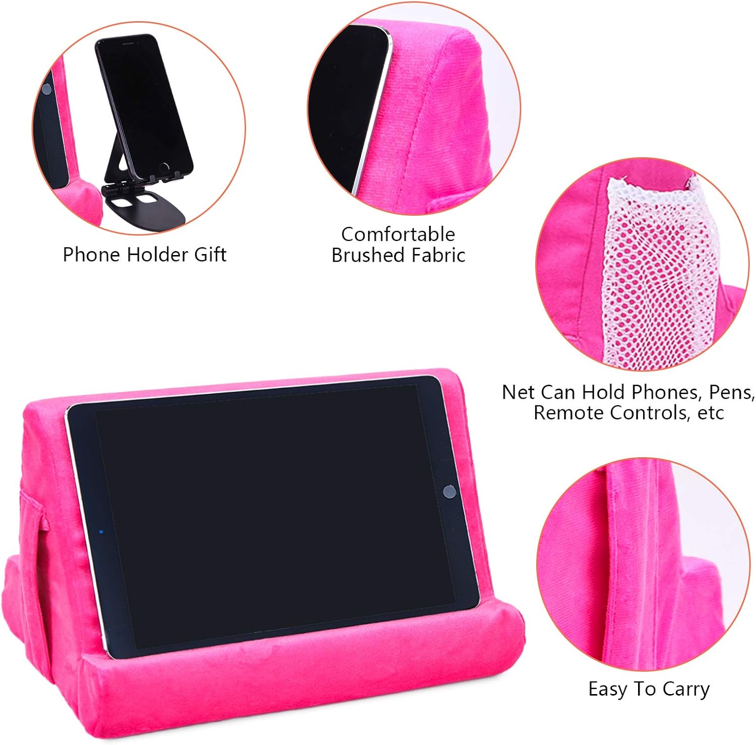 Sttargxing Multi-angle Lazy Holder & Soft Pad Stand for Tablet - Universal Phone Stands with Net Pocket - Pink - Image 3