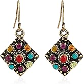 QIAOLEHUI Bohemian National Style Earrings Diamond Retro Rhinestone Dangle Drop Earrings Jewelry for Women