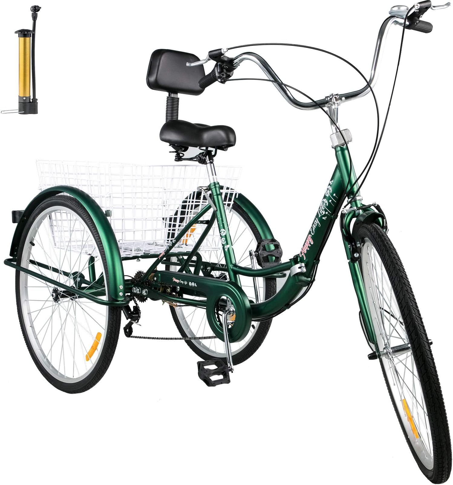 Bkisy Tricycle Adult 26’’ 7-Speed 3 Wheel Bikes for Adults Three Wheel Bike for Adults Adult Trike Adult Folding Tricycle Foldable Adult Tricycle 3 Wheel Bike Trike for Adults