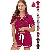 WJing Yi Jia 3Pcs Soft Pajamas Set for Women XS-XXL Womens Pajama Sets Button Down Sleepwear Nightwear Pj set Lounge Set Pjs