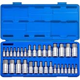 NEIKO 10288A Allen Hex Bit Socket Set, 32 Piece SAE and Metric Allen Socket Set, Allen Head Hex Key Socket Set Made with S2 Steel