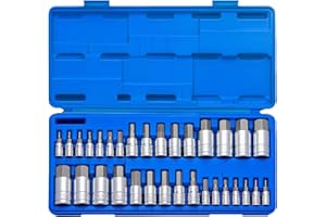 NEIKO 10288A Allen Hex Bit Socket Set, 32 Piece SAE and Metric Allen Socket Set, Allen Head Hex Key Socket Set Made with S2 Steel