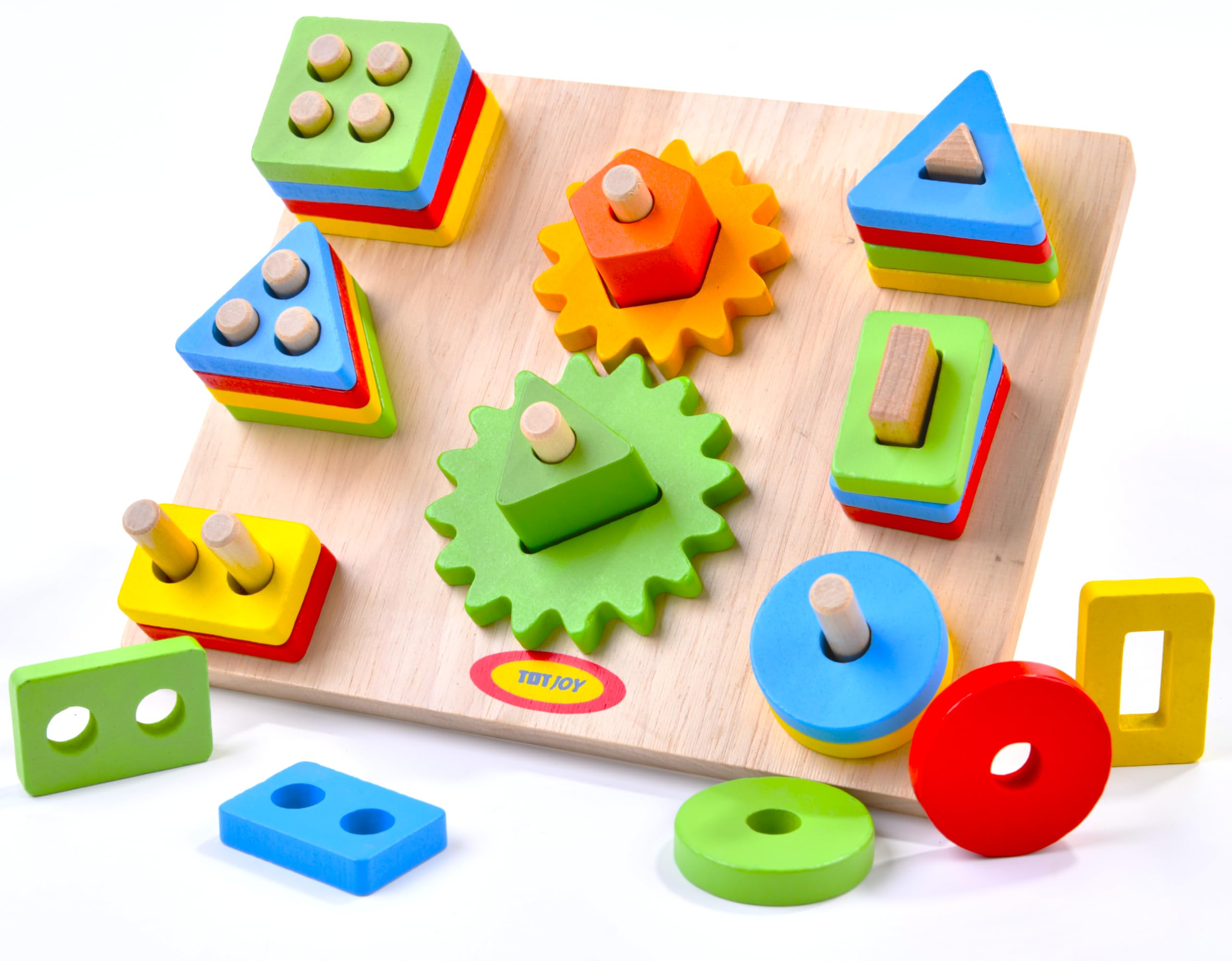 Montessori toys for 2 year olds Geometric Shapes sorting Busy Board for Toddlers wooden toys for 18+ Months olds Gears Blocks Shapes Sorting Stacking Sensory Boys Girls Educational puzzle 2+ year