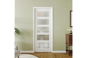 Lakenyon 5-Lite Frosted Glass French Door, 32"x 80", Interior Door Panels for Closet & Bedroom, Single Pantry Door Slab - Assembly Required, MDF, White Primed（Hinges and Handles not Included）