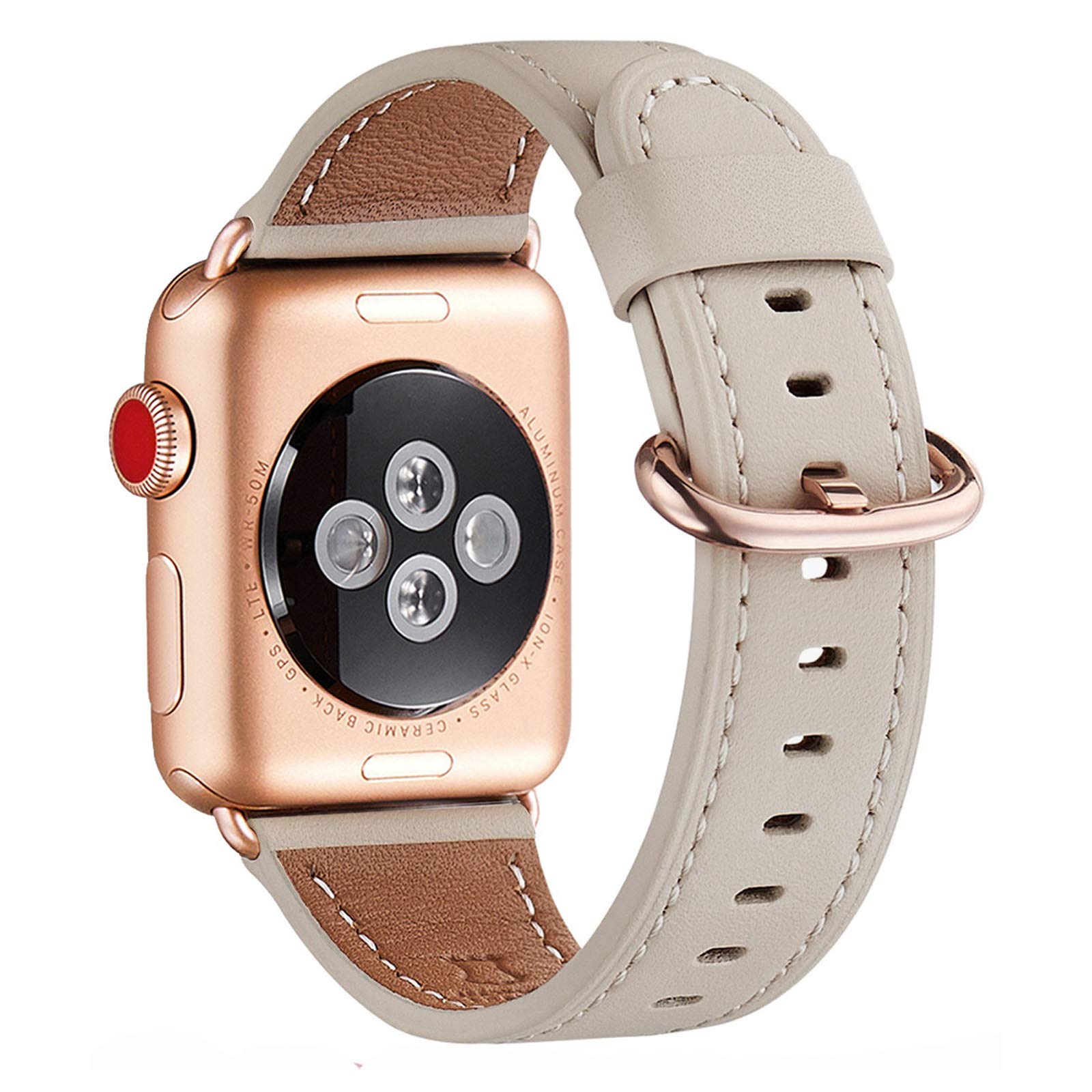 WFEAGL Strap Compatible for Watch Strap 38mm 40mm 41mm,Many Colours of Top Grain Leather Band Replacement Strap with Watch Series 8/7/6/5/4/3/2/1(38mm 40mm,Ivory White Band+RoseGold Adapter) โ image 1