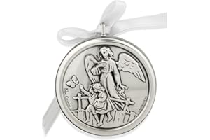 Silver-Plated Guardian Angel Crib Medal by Venerare (White)