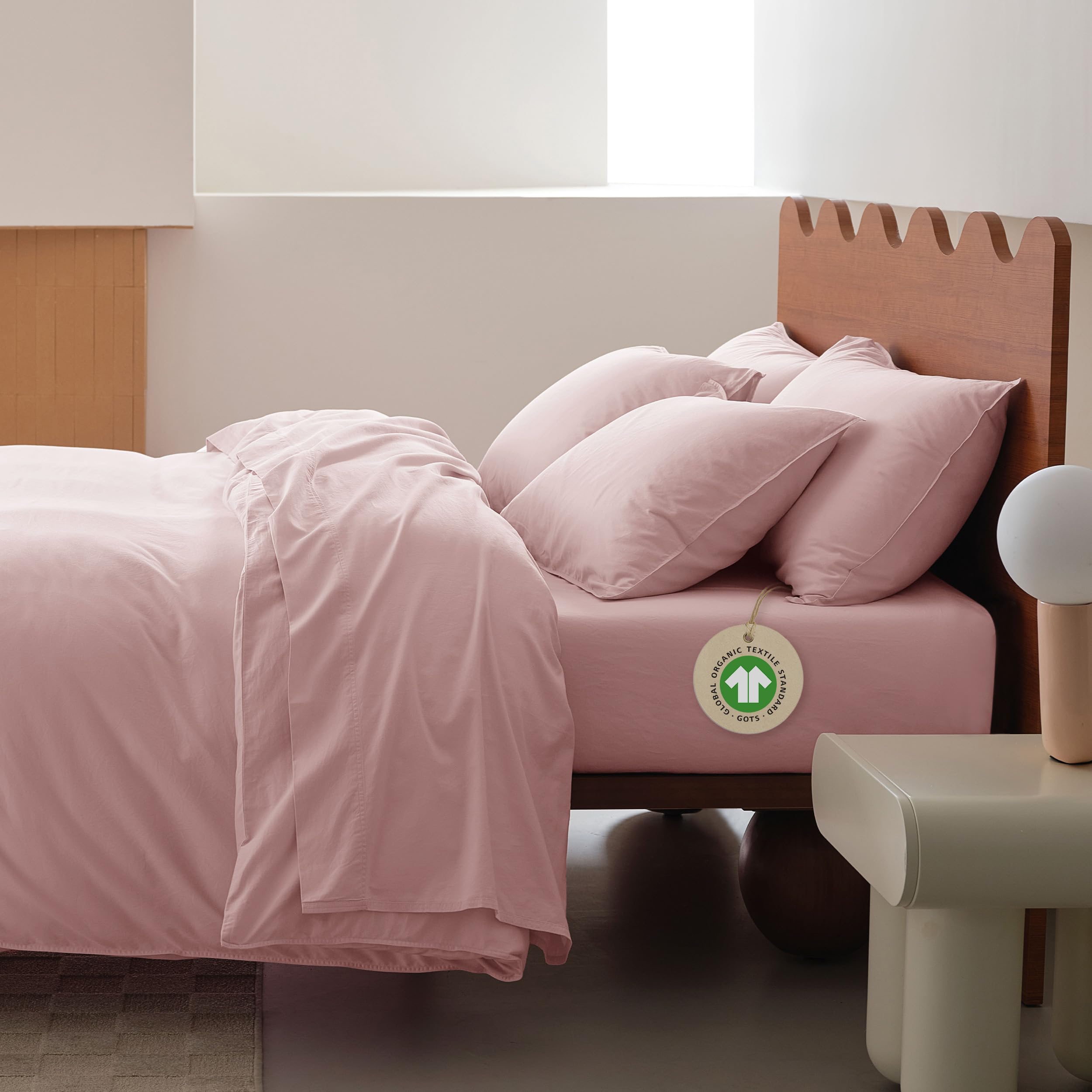 Photo 1 of Double Stitch Queen Size Sheet Set,4PCS Soft & Breathable Cotton Organic Cotton Queen Sheet Set,Luxury 300 TC Sateen Weave Bed Sheets for All Season,100% GOTS Certified Long Staple Cotton,Sepia Rose