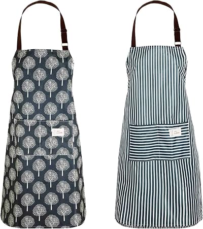 Lanzn 2 PCS Women's PVC Apron Waterproof Kitchen Cooking Baking Grilling with