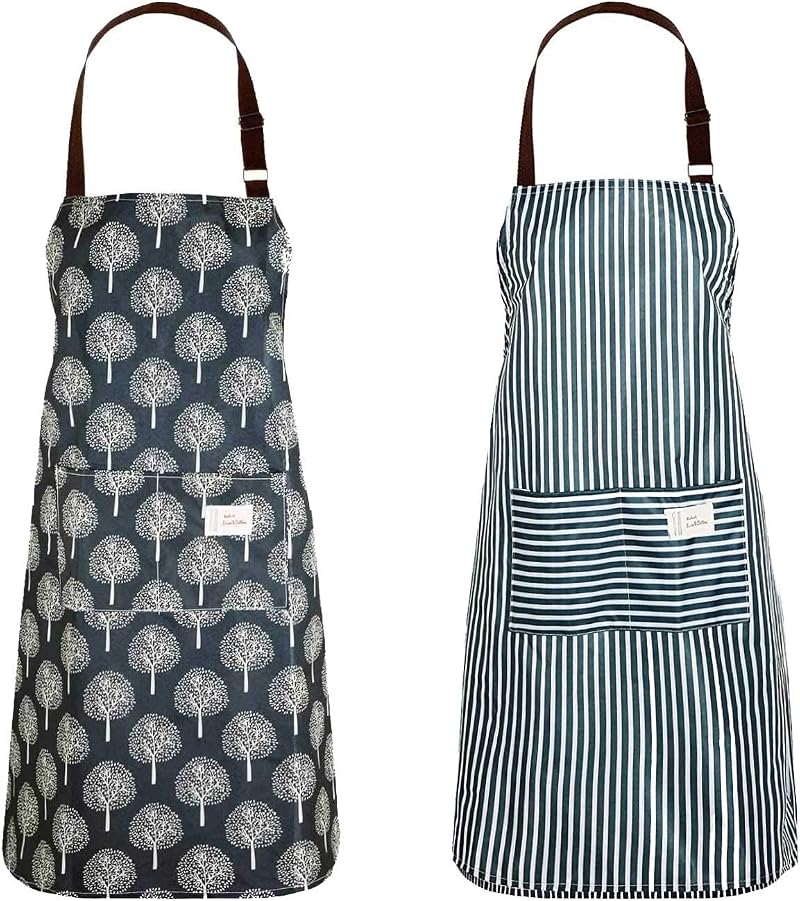 Lanzn 2 PCS Women's PVC Apron Waterproof Kitchen Cooking Baking Grilling with