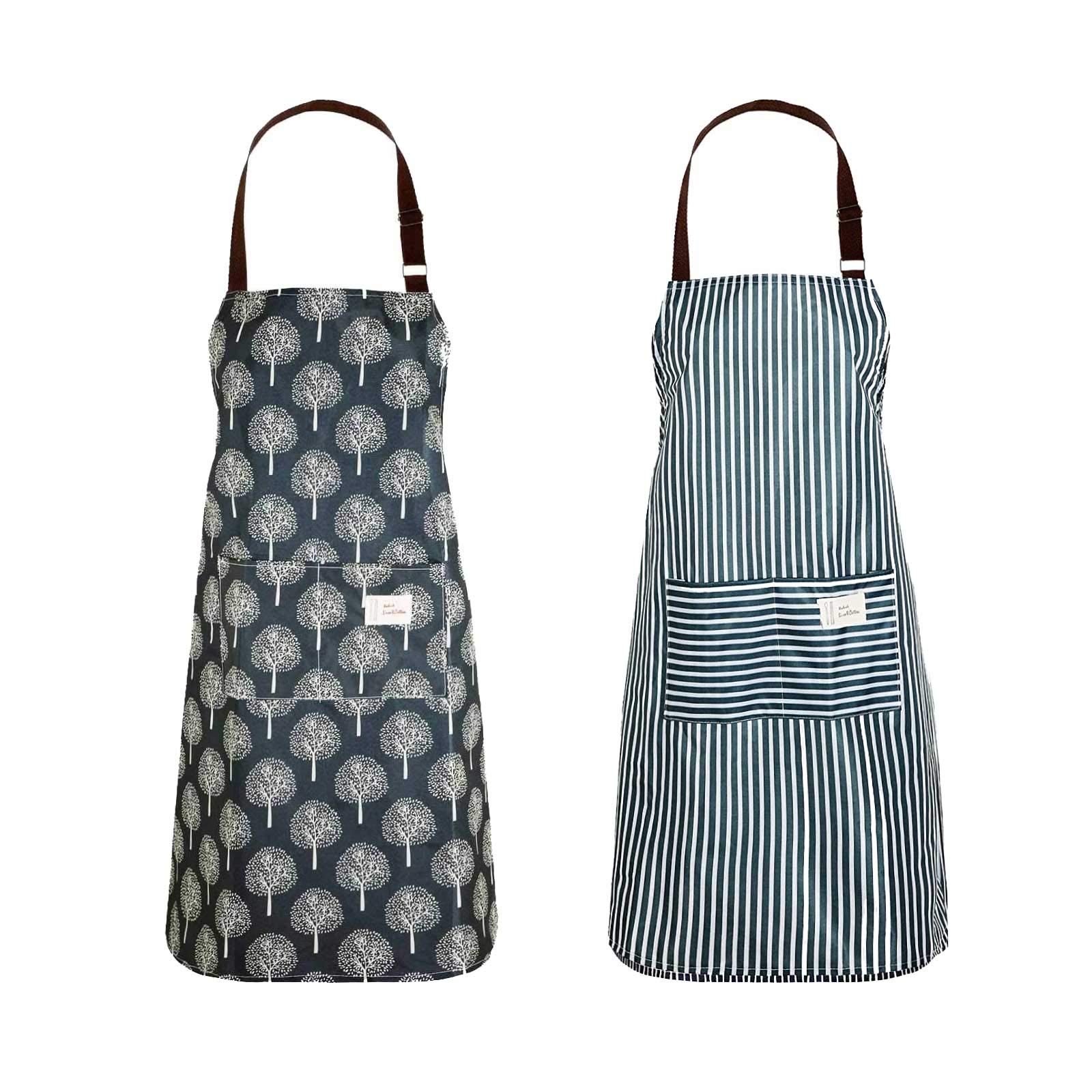 Lanzn 2 PCS PVC Apron For Women, Waterproof Kitchen Apron With Pockets, 72*64 CM
