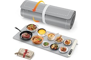 FYY Extra Large Warming Mat for Food - Rapid and Full Surface Heating, 6 Temp Settings, 6H Timer, Rollable Portable Food Warming Mat for Gatherings, Parties, Keep Meal Warm (XX Large Size, Gray)
