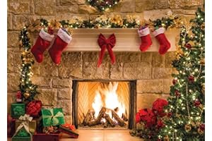 CYLYH 7x5ft Christmas Backdrops Christmas Fireplace Theme Backdrop Tree Sock Decorations for Xmas Party Supplies Photo Background Pictures Banner