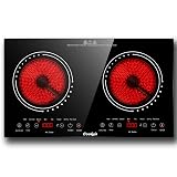 Cooksir 2 Burner Electric Cooktop - 24 Inch(23.6"x 13.8") Built-in & Countertop Electric Stove Top, 120V Double Burner Ceramic Cooktop Portable with Safety Lock, Timer, Touch Control, 110V Plug in