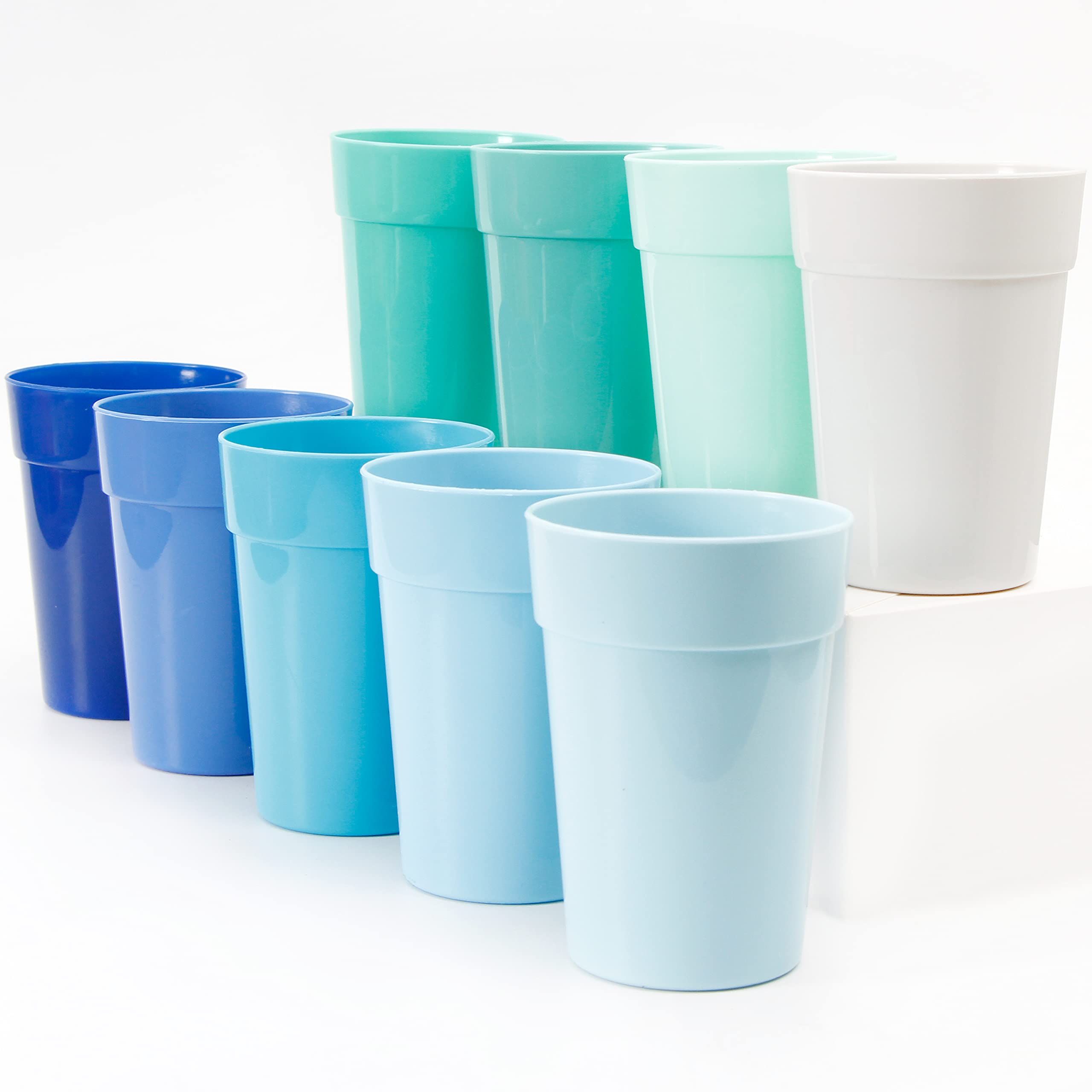 Youngever 18 Pack 350ML Plastic Kids Cups, Re-usable Kids Drinking Cups, Stackable Toddler Cups, Unbreakable Drinking Glasses, Plastic Tumblers, NO BPA, Top Rack Dishwasher Safe, in 9 Coastal Colors