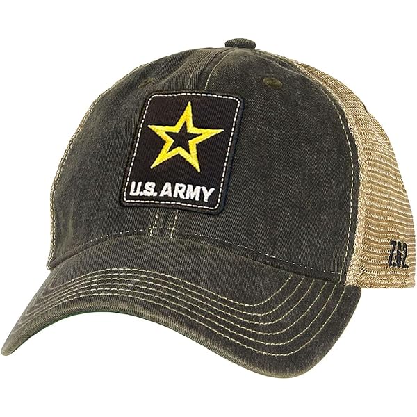 US Army Hat-Distressed Army Cap with Official Star Logo Black at