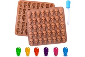 BUSOHA Gummy Skull Candy Molds Silicone, 2 Pack 40 Cavity Non-Stick Skull Silicone Molds with 1 Droppers for Chocolate, Candy, Jelly, Ice Cube, Dog Treats