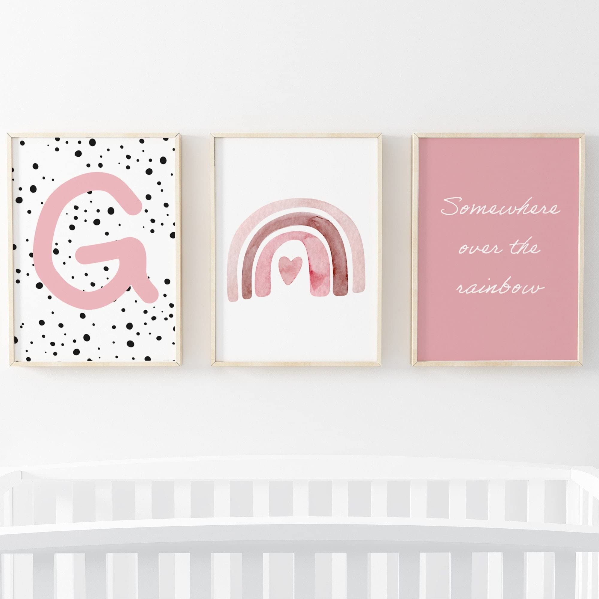 Pompom Prints® Set of 3 Girls bedroom Prints, Rainbow Nursery Prints, Scandi Boho Style Nursery Decor, Playroom Prints [Picture frames not included] (A4, G)