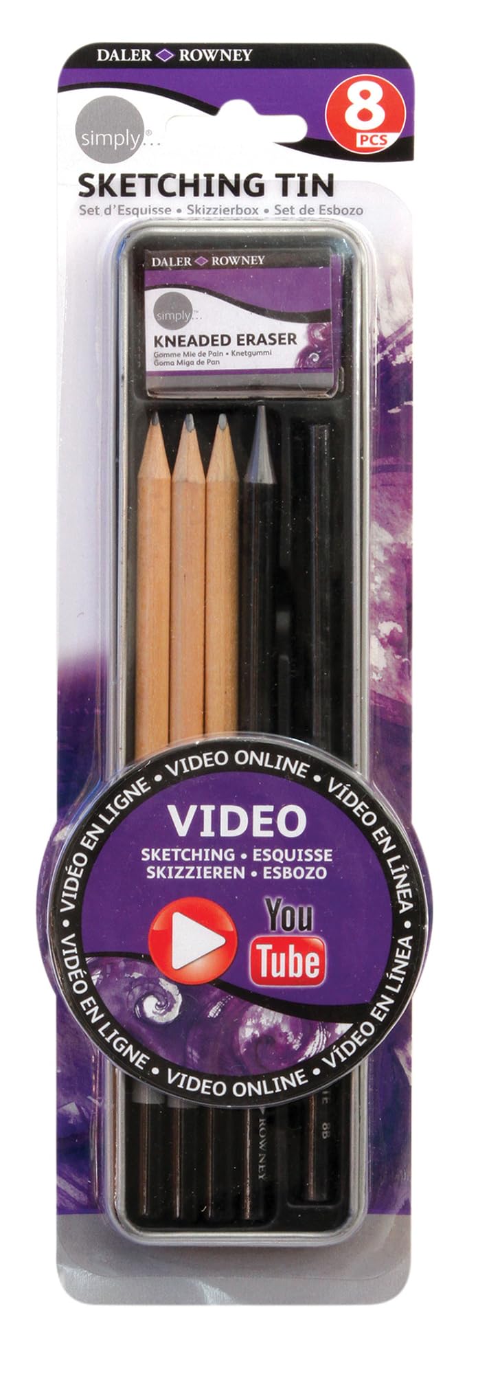 Daler-Rowney Simply Sketching Pencils, Metal Tin, Sketching Set, 8pcs