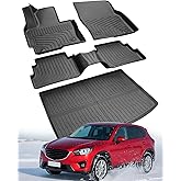 All Weather Car Floor Mats for Mazda CX5: 2013 2014 2015 2016 (1st Gen), Automotive Cargo Liner Full Set Accessory, Cutsom Fit for Mazda CX-5 SUV Tray Carpet Black Rubber Accessories Trunk Mat