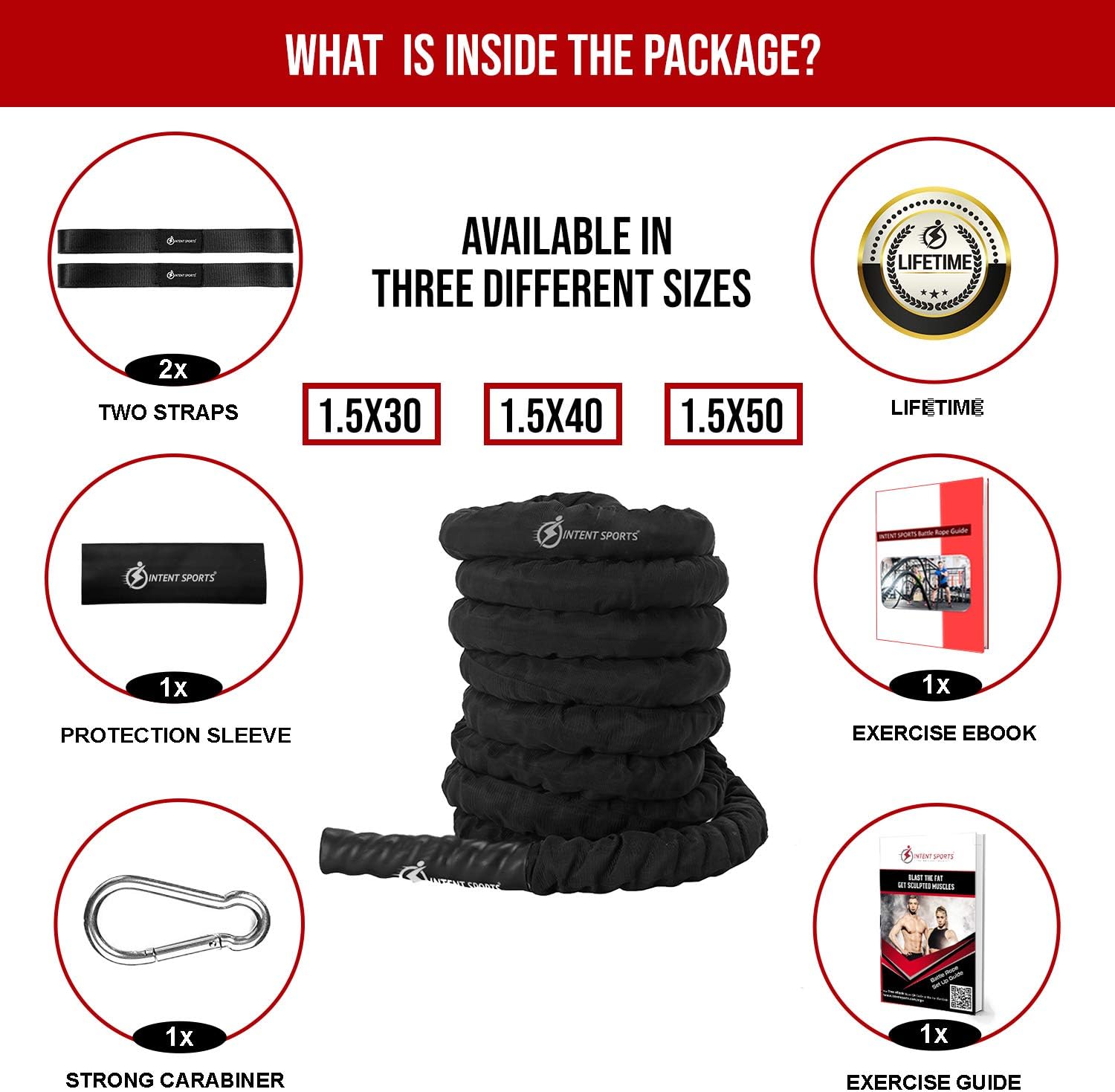 INTENT SPORTS Durable Battle Ropes (1.5 inch Diameter x 40 ft Length) : Sports & Outdoors