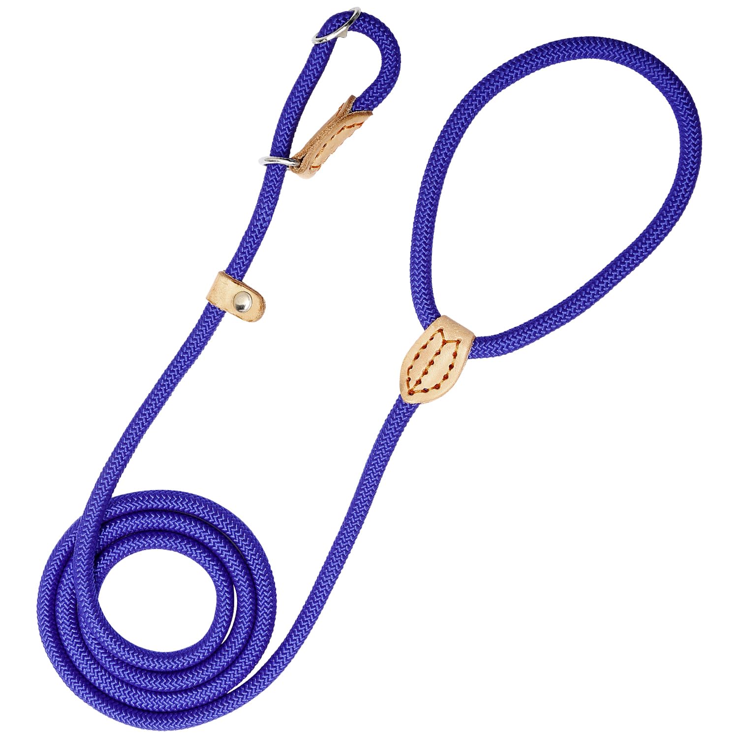 Vanyibro Small Dog Rope Leash,No Pull Slip Lead Control, 5 FT x 1/3" with Durable Leather Connector, Adjustable Metal Buckle P-Shaped Puppy Traction Rope for for Small Medium Animals (Blue)
