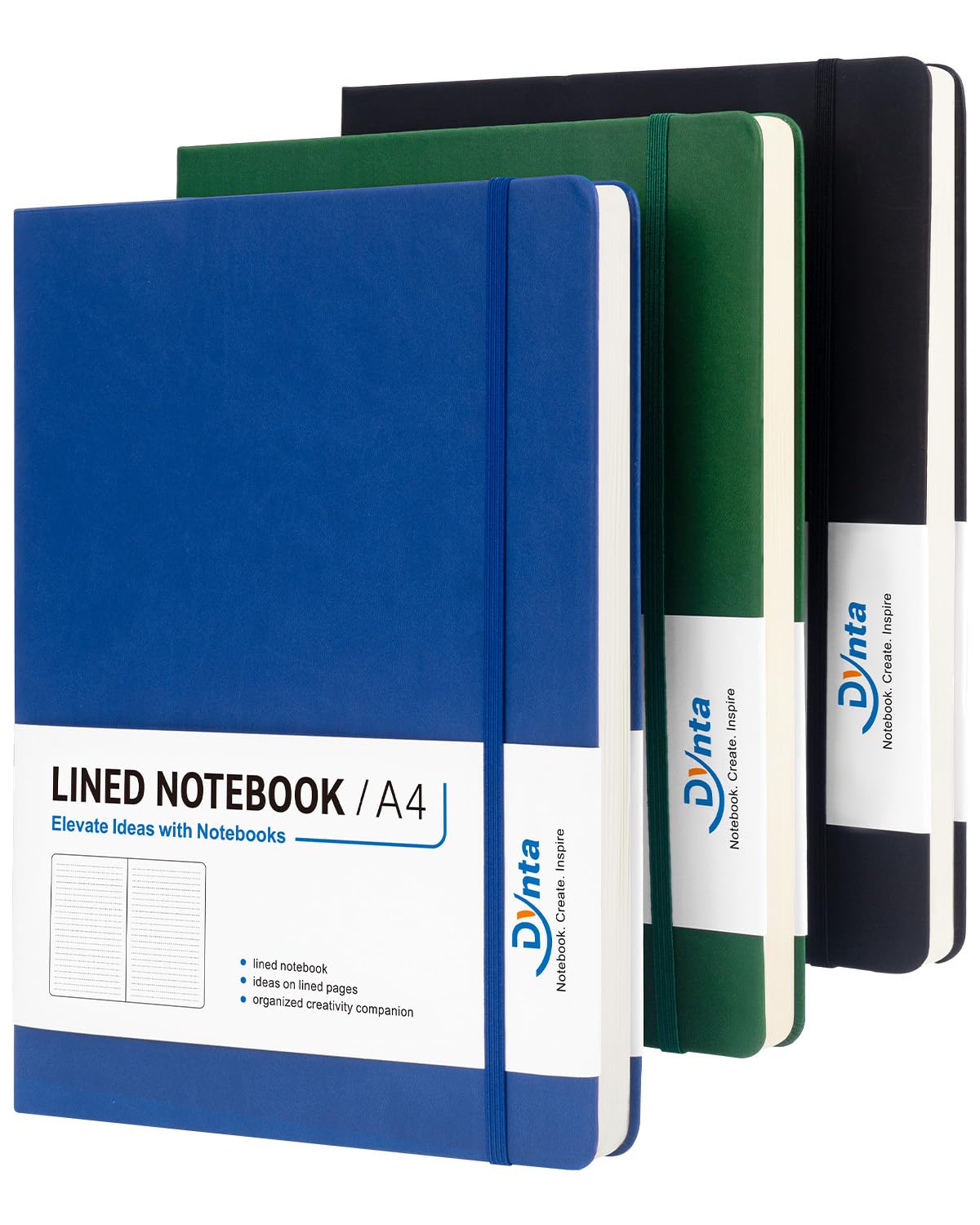 Photo 1 of Dynta A4 Lined Journal Notebooks 3 Pack 8.5" x 11" Leather Hardcover Journals 200 Pages/100 Sheets Large Notebooks for Work, Journaling, Note Taking (Black, Green, Blue)