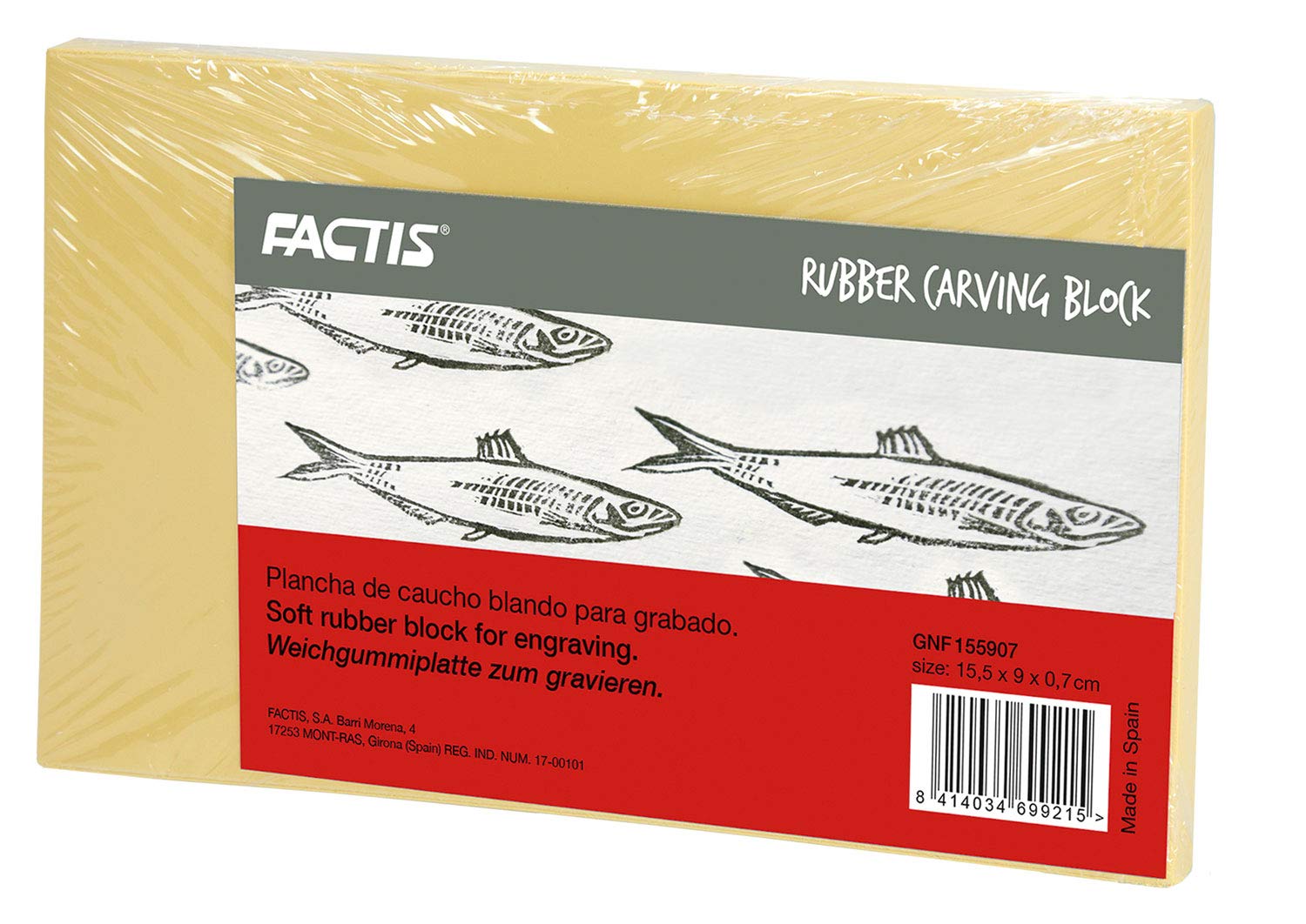 Marabu 01730155907 Factis Rubber Carving Block, Flexible, Soft Printing Plate, Reusable, Ideal for Beautiful High Pressure Projects, Approx. 15.5 x 9 x 0.7 cm, Multicoloured, 15,5 x 9 cm