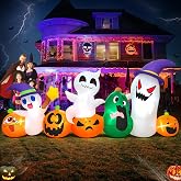 8 FT Halloween Inflatables Blow up Outdoor Decoration, Inflatable Ghost with Pumpkin Led Light Inflatables Outdoor Decor Blow up Inflatables for Holiday Party Lawn Yard Garden Décor