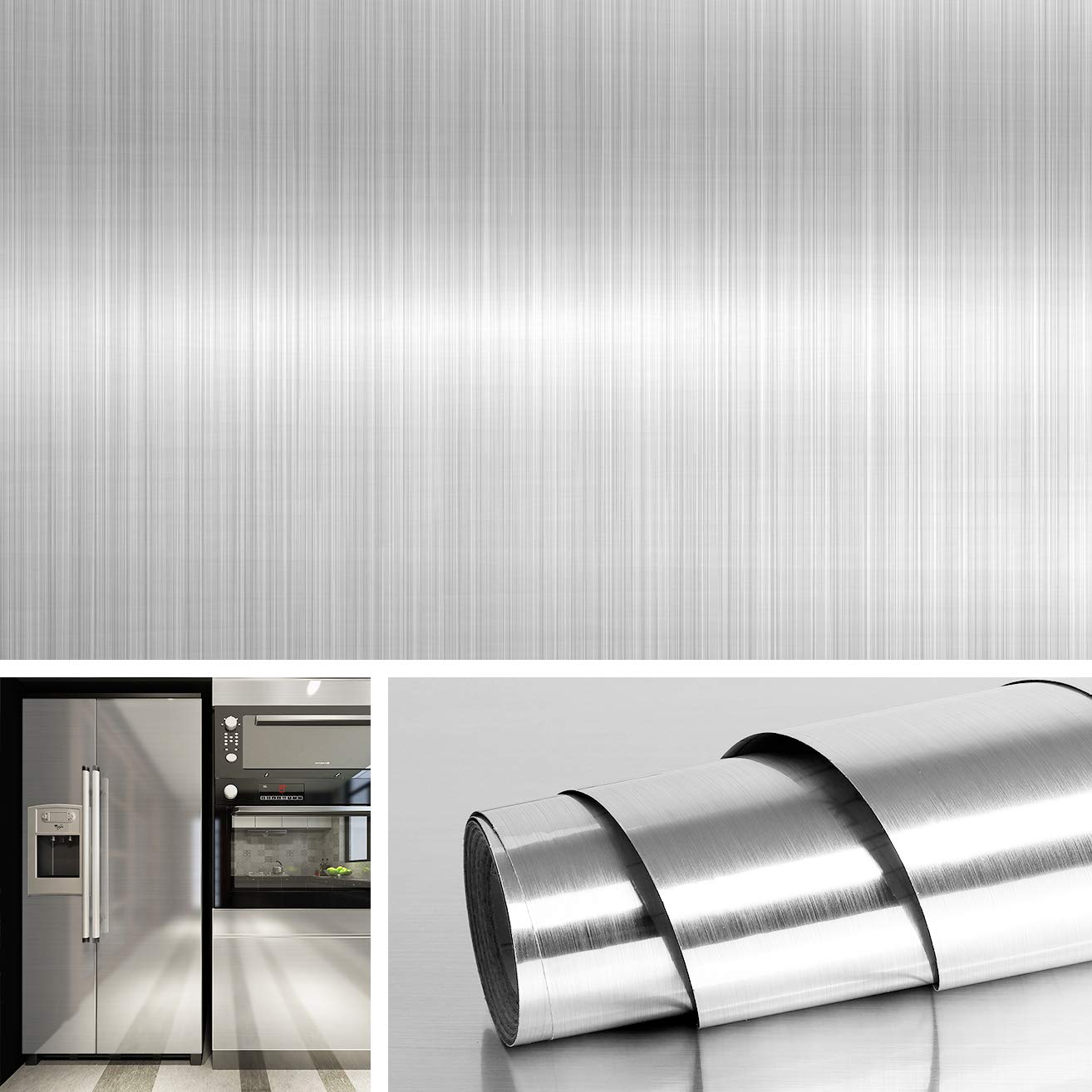 Livelynine 40CMx10M Silver Wallpaper Metallic Stainless Steel Contact Paper Self Adhesive Vinyl Wrap Sticky Back Plastic Kitchen Splashback Appliance Dishwasher Stove Fridge Stickers Washable