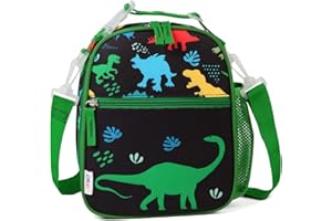 RAVUO Lunch Box Bag for Boys, Reusable Insulated Cute Thermal Meal Tote Kit for Toddler with Detachable Shoulder Strapfor Daycare School Dinosaurs