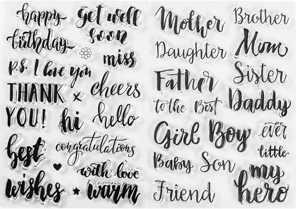 MaGuo Sentiment Clear Stamps Greeting and Blessing to Family Member for DIY Scrapbooking Photo Album Card Making Decorative