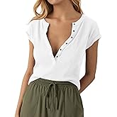 Tankaneo Women Deep V Neck Low Cut Tops Casual Ribbed Knit Henley T-Shirts Summer Short Sleeve Tees