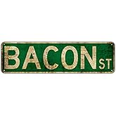Vintage Bacon ST Street Sign Rustic Aluminium Metal Tin Sign 4x16 Inch Home Poster Bar Pub Decor
