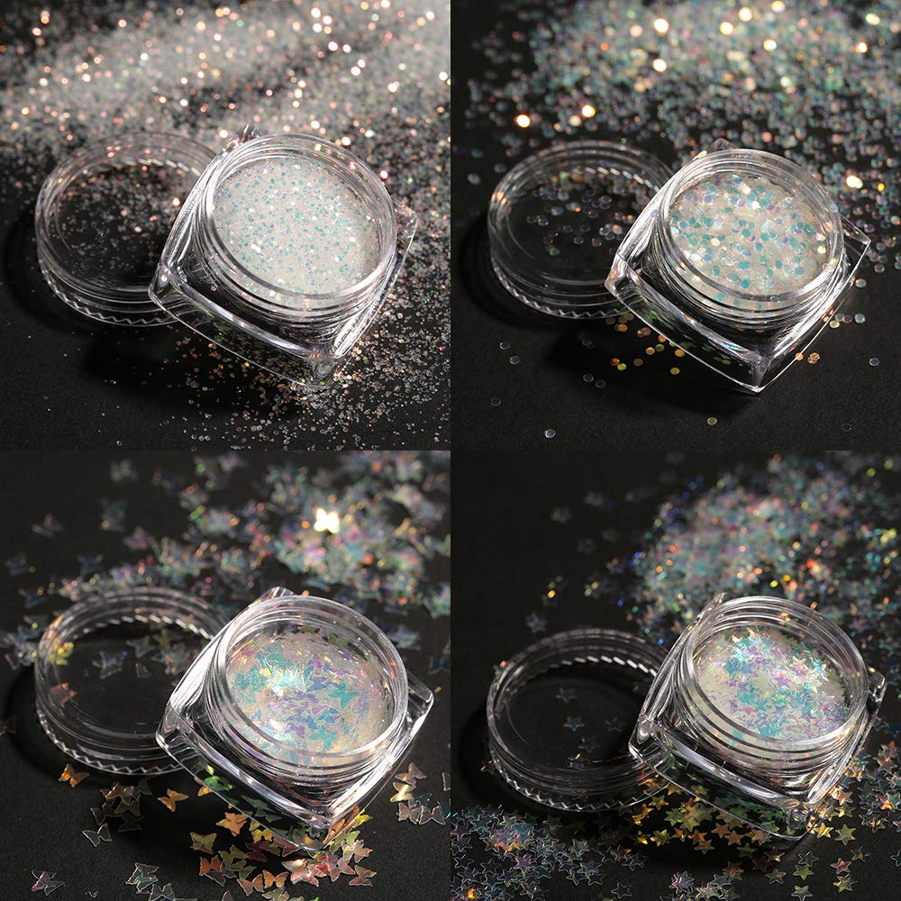 Modelones Holographic Nail Sequins 12 Colors Iridescent Mermaid Nail Glitter 3D Laser Sequins Nail Sparkle for Gel Nail Polish Dip Powder Flake Acrylic Paillettes with Tweezers Nail Art Decoration: Beauty