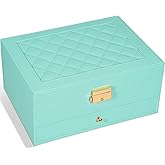 GUOER Jewelry Box for Women Girl Wife - Large PU Leather Jewelry Organizer Storage Case with Two Layers Display for Earrings Bracelets Rings Watches (Teal)