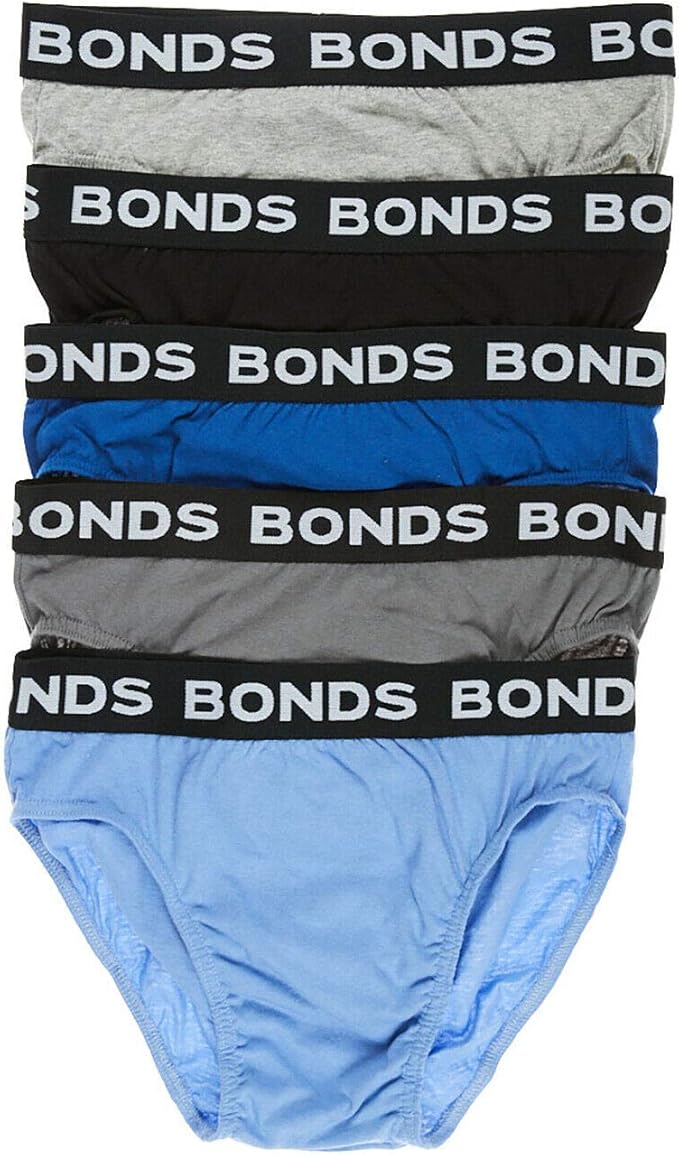 Bonds 5 Pack Mens Assorted Black Blue Grey Cotton Hipster Brief Undies